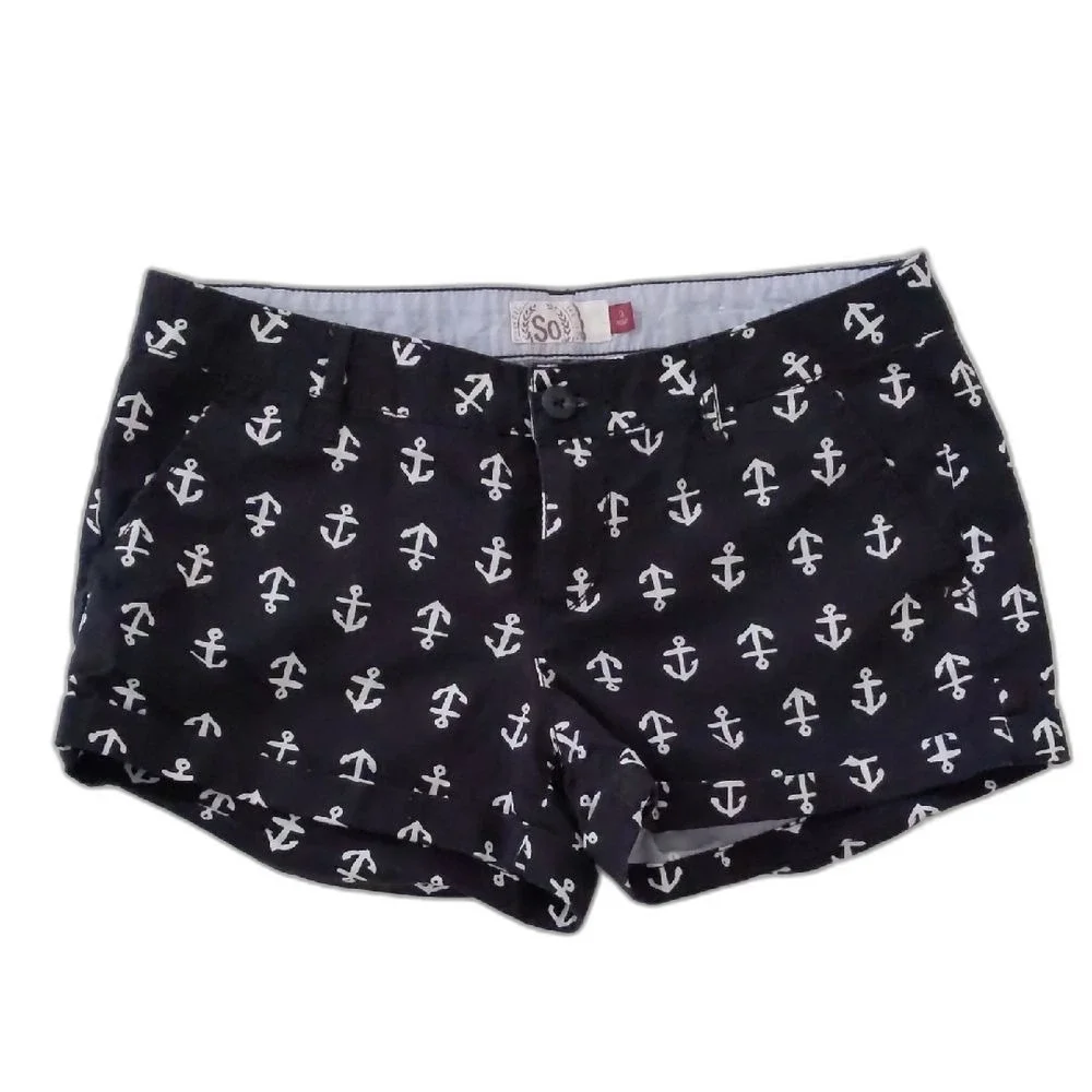 Junior's SO Black and White Anchor Summer Shorts Size 9
